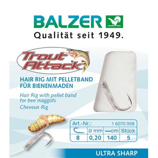 Balzer Bienenmadenrig Pelletband 0.20 Gr.8 140cm 5 St&uuml;ck